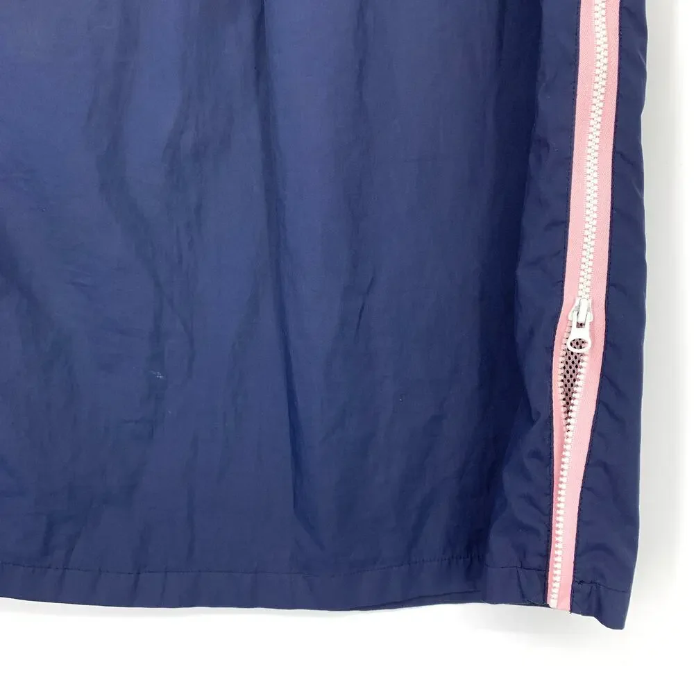 VTG Y2K Old Navy Girls Maxi Skirt Sz 16 Navy Blue Pink Racing Stripe Zip Detail
